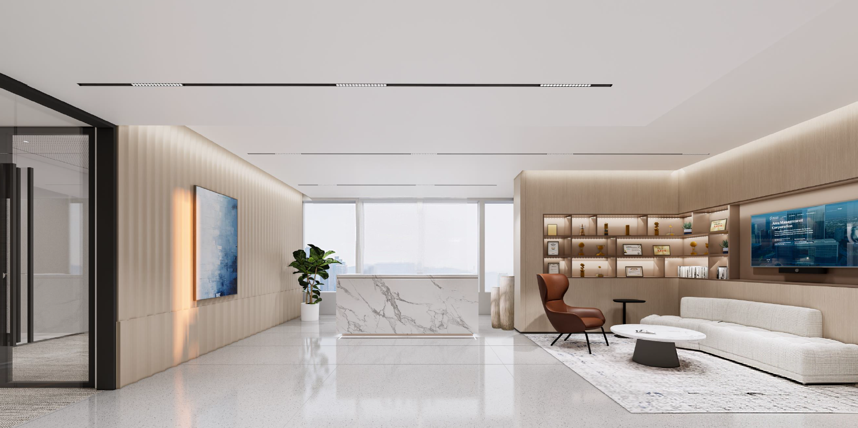 上海现代简约办公室前台装修实景图