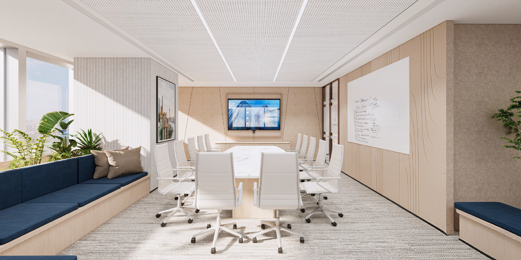 上海现代简约办公室会议室装修实景图
