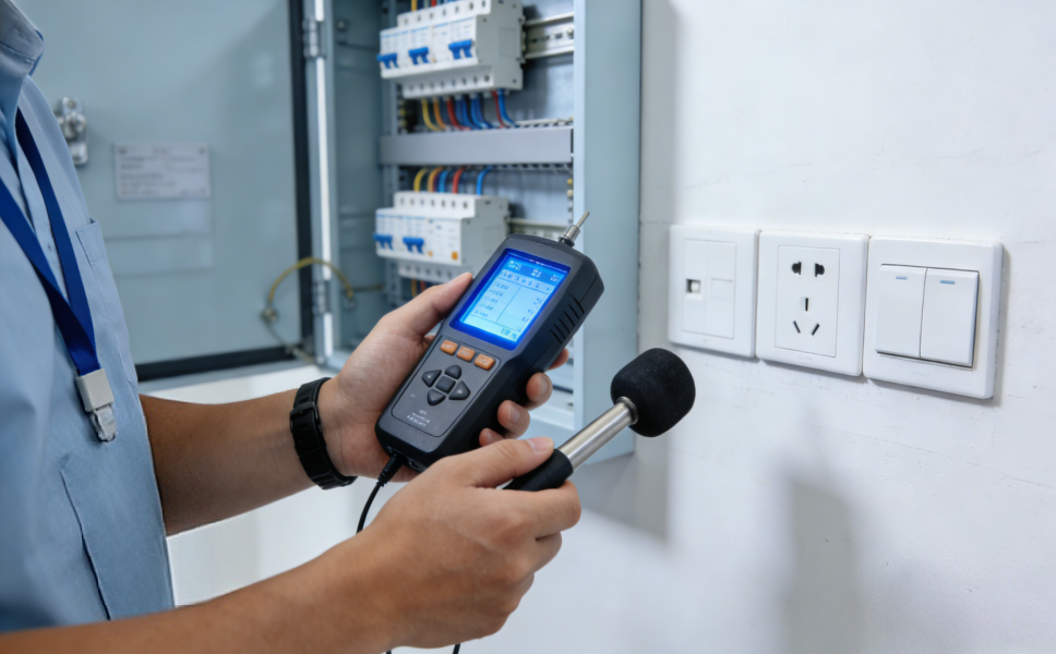 工程师严格按照上海写字楼装修验收标准，使用专业仪器进行电路安全与质量检测