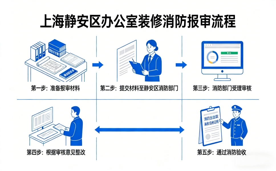 上海办公室装修 静安区消防报审流程 示意图