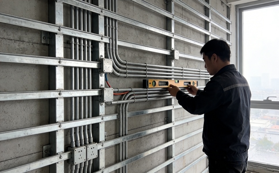 上海长宁办公室装修强弱电规范布线施工现场