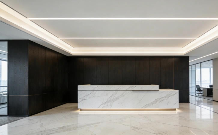 上海轻奢风写字楼 前厅实景 大理石金属线条